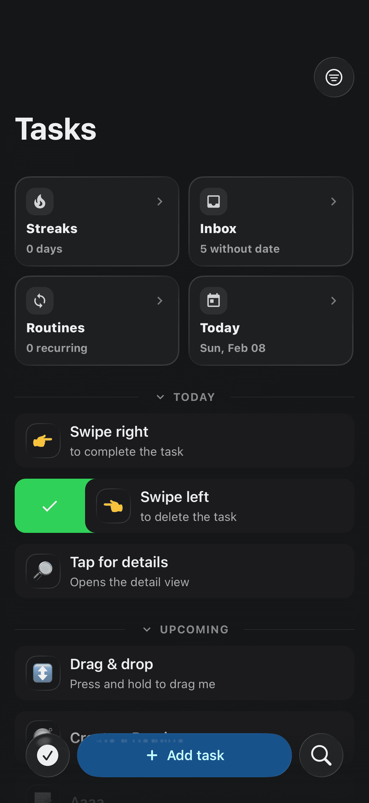 Reminders+ Tasks Screen
